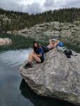 Emma and I on a rock above Lake Haiyaha